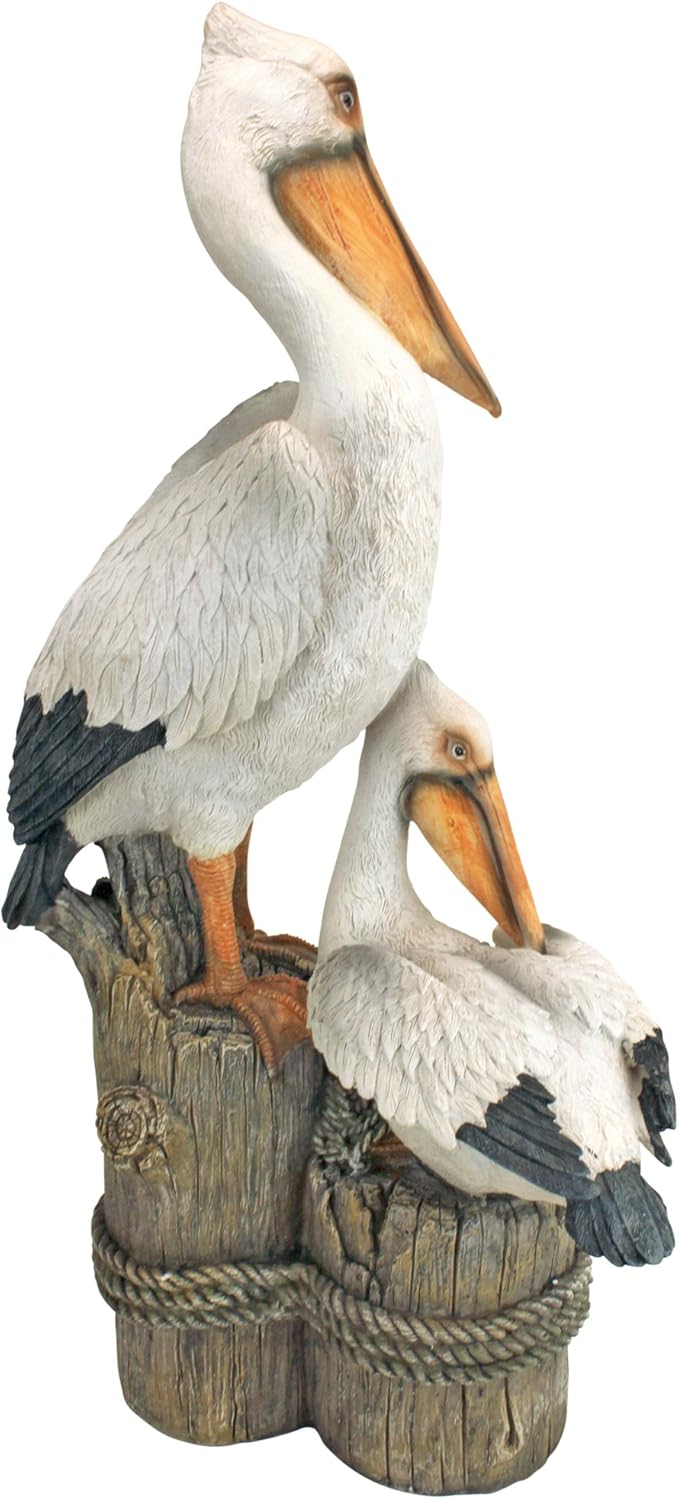 Design Toscano Coastal Decor Ocean's Perch Pelicans Garden Bird Statue, 9 Inch Wide, 24 Inch Tall, Cast Stone Resin, Full Color Finish-Ruum Studio Home