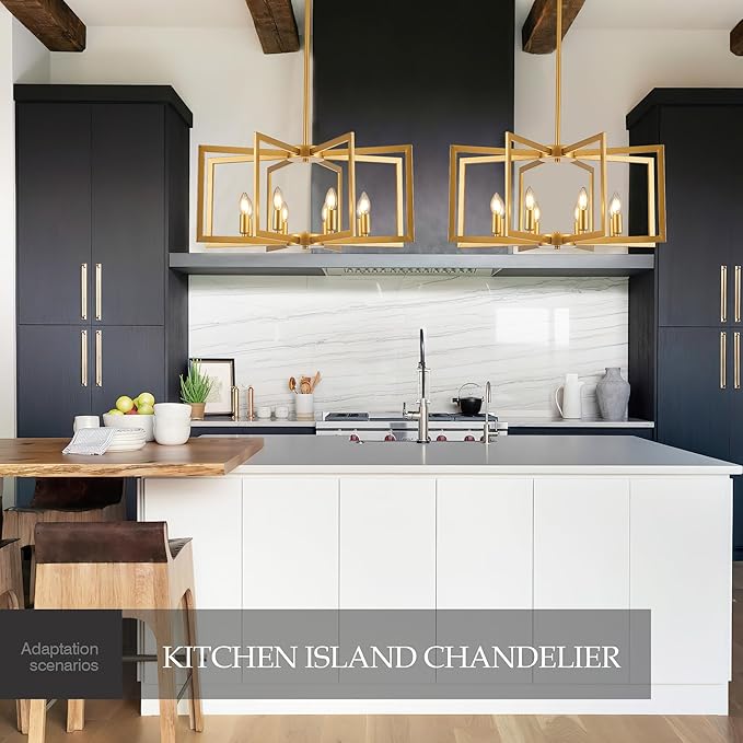 Modern Farmhouse Gold Chandeliers for Dining Room, 8-Light Industrial Metal Chandeliers Geometric Pendant Lights Kitchen Island for Entryway Stairway Foyer Hallway-Ruum Studio Home