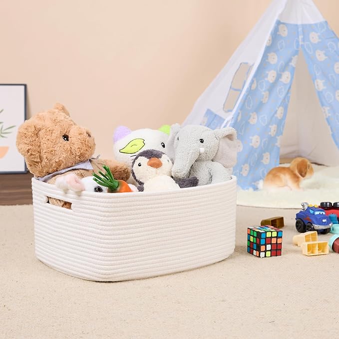 Large Storage Baskets for Shelves, Closet Organizers Bins for Clothes Blanket Towels, Baby Nursery, Toy Baskets Box, Woven Rope Baskets, 17 x 13 x 7.5”, 2 Packs Off White-Ruum Studio Home