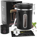Coffee Canister for ground coffee with Transparent Window,Date Tracker CO2 Valve 304 Stainless Steel Kitchen Food Airtight storage container for Coffee Beans or Grounds, Tea, Sugar(black 22OZ)-Ruum Studio Home