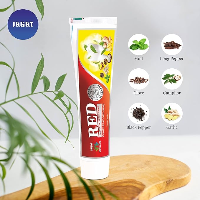 Jagat Devsutra Ayurvedic Herbal Red Toothpaste for Teeth Whitening & Cold Breath - 100% Natural Formula, No Fluoride & Artificial Colours - Pack of 2 (4.4 OZ Tubes) Try Once-Ruum Studio Home