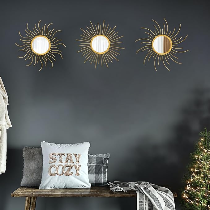 Mirror Decor Sunburst Mirrors Metal Sun Mirror Wall Decor Wall Mirror Home Decorative Wall Art for Living Room Bedroom Entryway-Ruum Studio Home