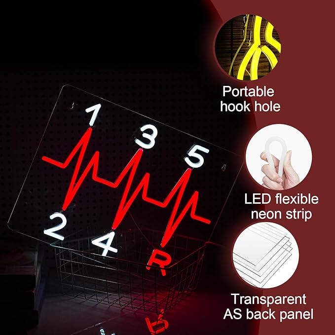 Shift Neon Sign for Wall Decor LED Manual Gearbox Neon Light Dimmable USB Car Gearbox Light Up Sign for Garage Parking lot Car Club Gifts for Father Husband Car Lovers(15.7 * 11.8In)-Ruum Studio Home