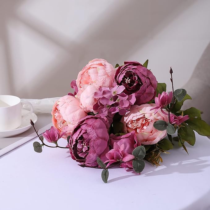 Duovlo Fake Flowers Vintage Artificial Peony Silk Flowers Wedding Home Decoration,Pack of 1 (New Sweetened Bean)-Ruum Studio Home