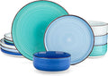 vancasso Bonita Blue Dinnerware Sets, Plates and Bowls Set for 4, 12 Pieces Stoneware Dinnerware Set, Dishwasher and Microwave Safe-Ruum Studio Home