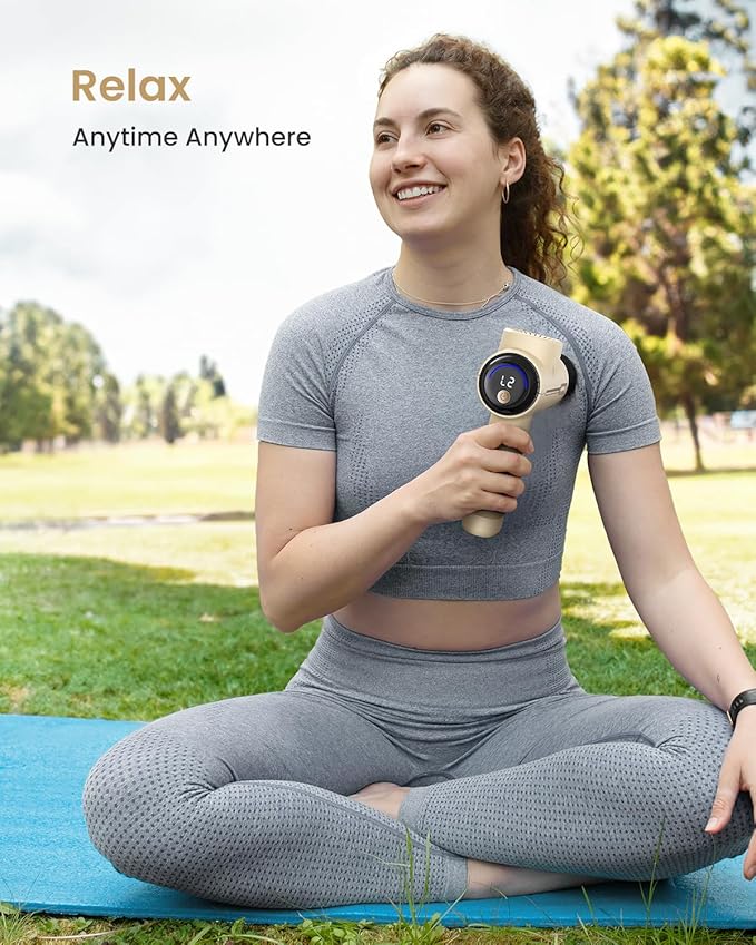 RENPHO Massage Gun Deep Tissue, Portable Percussion Massager for Back and Neck, Gifts for Men and Women, Handheld Device with Carry Case, Active Tan-Ruum Studio Home