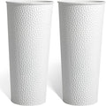 KOL 28" H. Tall Metal Cone Planters with Inner Pots 2-Pack, White Hand-Hammered Large Decor Planter for Deck, Patio, Porch - Handcrafted Flower Pot - with Water Level Indicator - Indoor Outdoor Use-Ruum Studio Home
