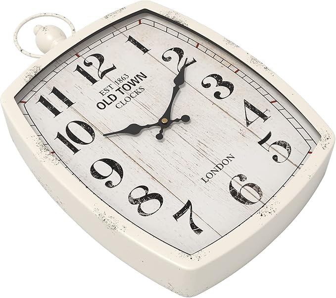 Menterry Rectangle Retro Large Wall Clock, Old-Fashioned Vintage Design, White Antique Style, Battery Operated Silent Decor Wall Clocks for Farmhouse,Kitchen,Office (15.5" H x 10.2" W)-Ruum Studio Home