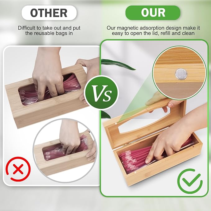 Individual Storage Bag Organizer for Kitchen Drawer, Bamboo with Foil and Plastic Wrap Organizer for Kitchen Organizers and Storage, for Gallon, Quart, Sandwich, Snack-Ruum Studio Home
