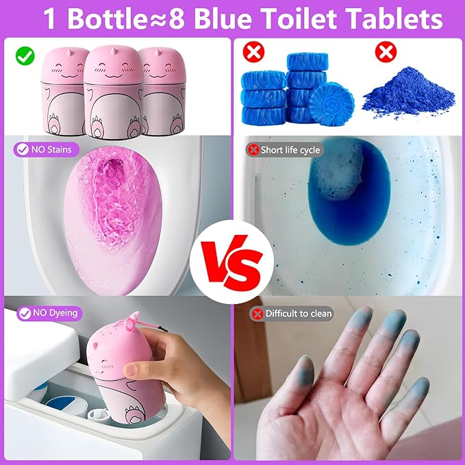 Toilet Bowl Cleaner-Cute Dinosaur-Shaped Toilet Bowl Cleaner Bottle Automatic Bathroom Toilet Tank Cleaner Easy-To-Use Septic Safe Toilet Cleaner in Bottle with Peach Scent (1, pink)-Ruum Studio Home