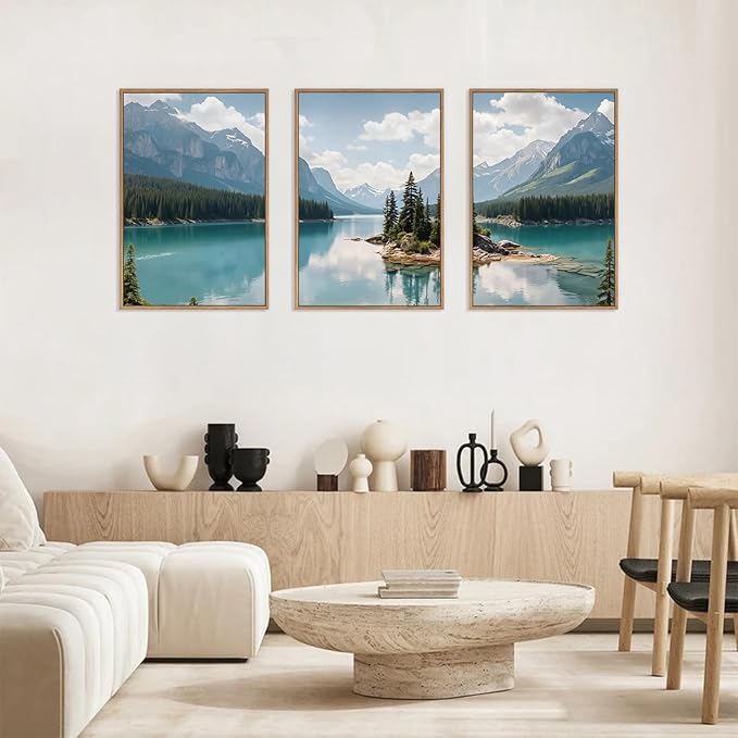 HLNIUC Large Mountain Lake Framed Canvas Wall Art Set,Beautiful Nature Landscape Wall Decor,Lake Forest and Mountain Scenery Art Print,Modern Scenic Wall Painting for Living Room,Bedroom - 16”x24”x3-Ruum Studio Home