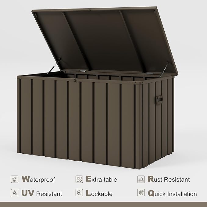 PURPLE LEAF Outdoor Deck Box 120 Gallon Waterproof Lockable Storage Box Container with Lid Deck Organization for Patio Cushions Side Table Pool Accessories Garden Tools, Brown-Ruum Studio Home