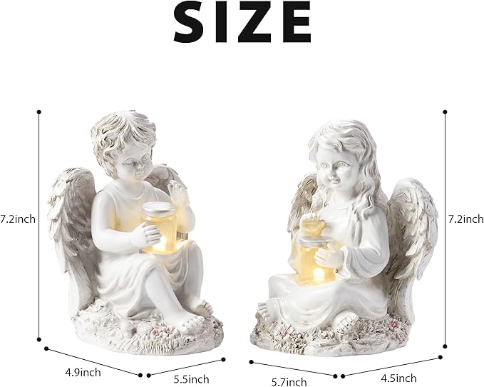 2 Pack Outdoor Angel Statue Garden Decor, Classic Solar Angel Figurine Decoration for Yard Art Indoor Porch Home Lawn Outside Light up Cherub Sculpture Guardian Wings Memorial Gifts-Ruum Studio Home