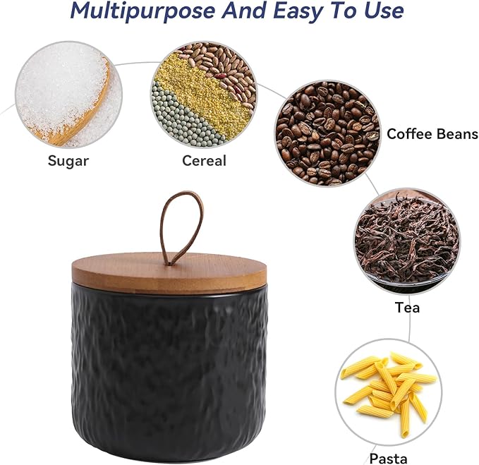 Kitchen Canisters for Countertop, Ceramic Coffee Canisters with Airtight Lids Food Storage Jars Sugar Container for Kitchen Counter Tea, Coffee Beans, Spice (#001Black-9oz/260ml)-Ruum Studio Home