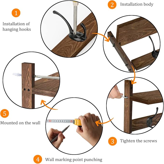 BAMEOS Wall Mounted Coat Rack with Adjustable Easy Install, Rust Proof, Brown Wooden Material, 28.9 Inch Length-Ruum Studio Home