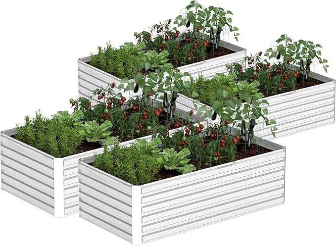 8x4x2 ft Outdoor Raised Garden Bed, Large Metal Planter Raised Beds, Planters for Outdoor Plants for Vegetables, Flowers, Herbs, Fruits, and Succulents.(4 Pcs)-Ruum Studio Home