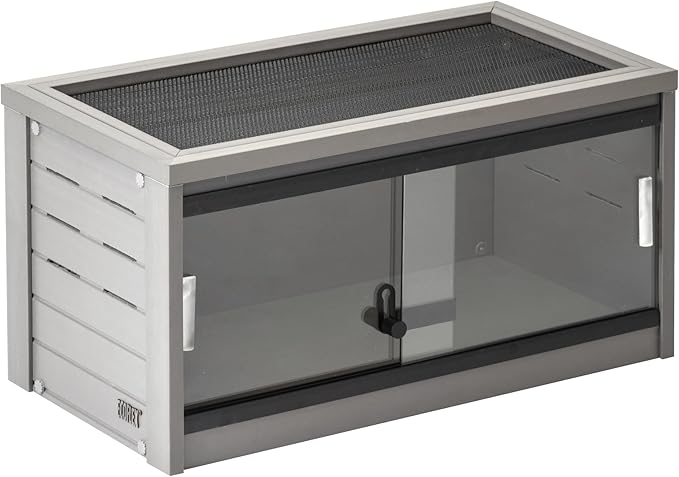 New Age Pet ECOFLEX 24-Inch Mojave Reptile Lounge in Grey - Durable Wood Plastic Composite Habitat with Ventilated Side Panels, Removable Sliding Glass Doors, and Mesh Screen Top-Ruum Studio Home
