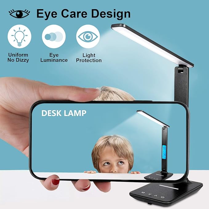 LAOPAO Desk Lamp with Wireless Charger: USB Charging Port, Table Lamp with Clock, Desk Lamps for Home Office College Dorm Room Essentials-Ruum Studio Home