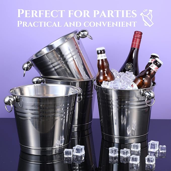 Amyhill 8 Pack Stainless Steel Ice Bucket 5.3 Quart/ 5 Liter with Handle Large Insulated Champagne Buckets Beer Bucket for Cocktail Bar Wine Parties Chilling Wine Champagne Home(Silver)-Ruum Studio Home