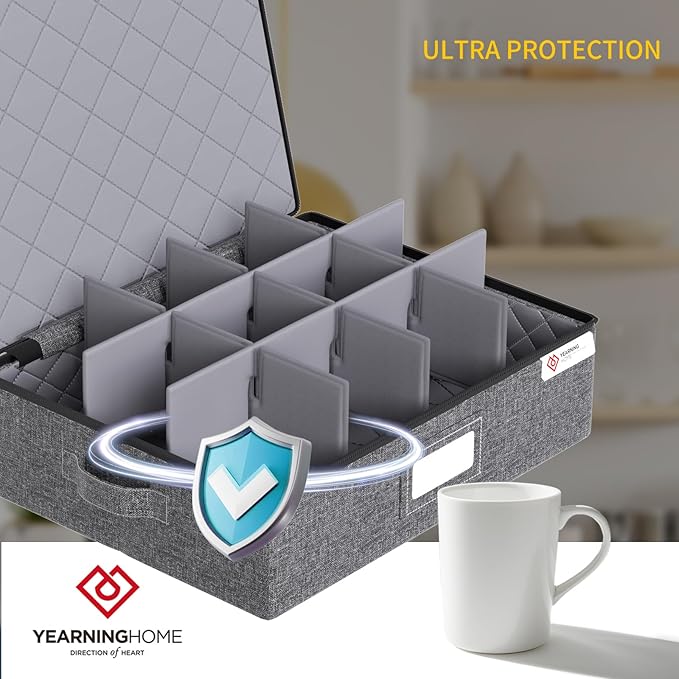 YearningHome China Storage Containers,Hard Shell Box with Felt Dividers for Dishes,Dinnerware,Plates,Mugs,Wine and Glasses,Mugs,Stackable Fine China Storage for Moving and Packing 5 Piece,Grey-Ruum Studio Home