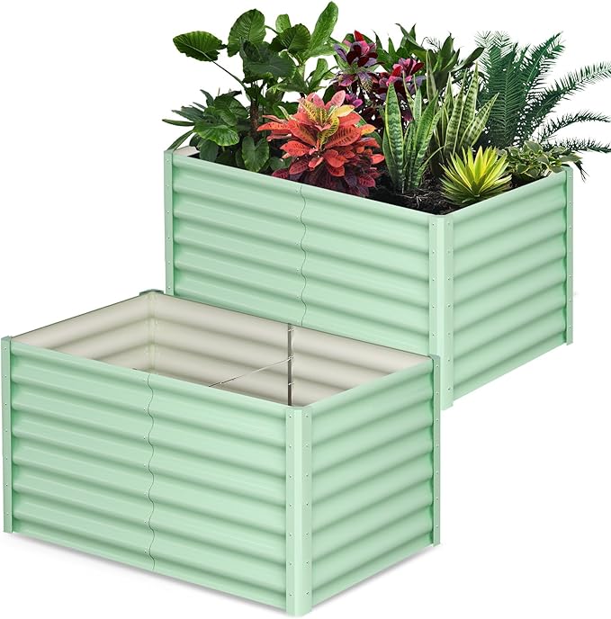 Large Outdoor Planter Boxes Kit Set of 2, 6x3x2ft Galvanized Raised Bed Planter with Open-Ended Base Design, Elevated for Outdoor Plants, Durable Raised Bed for Gardening,Green-Ruum Studio Home