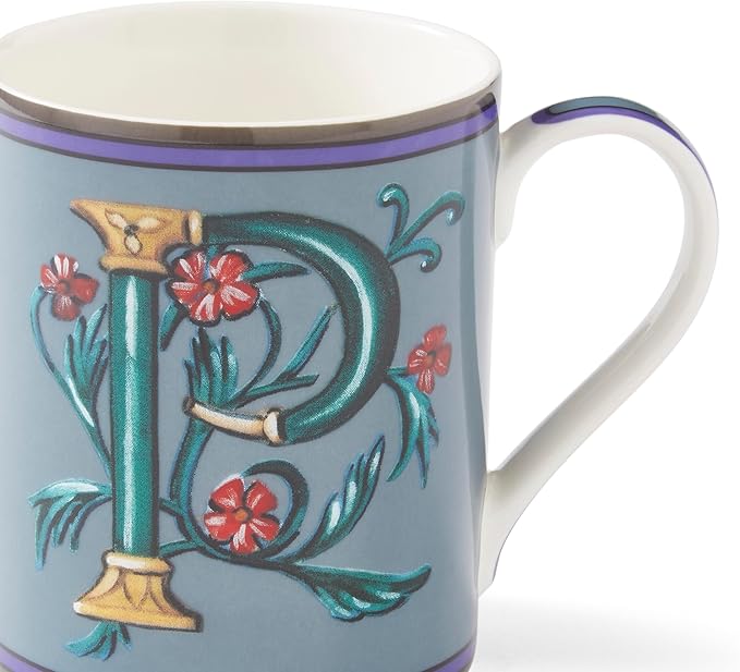Spode Kit Kemp Alphabet Mug - Letter P Monogram in Fine China, 12oz Ceramic Coffee Cup for Hot Drinks, Personalized Drinkware for Unique Gifts, Dishwasher Safe Tea or Coffee Mug - Gift Box Included-Ruum Studio Home