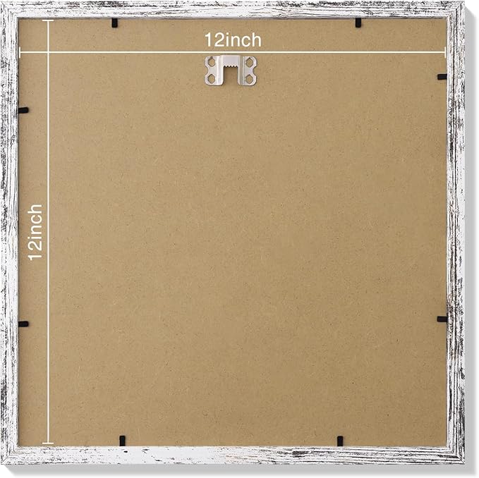 Vittanly 12x12 Picture Frames Set of 9, Shatter Resistant Plexiglass, Display 8x8 Pictures with Mat or 12x12 without Mat, Photo Frames for Wall Mount, Engineered Wood, Distressed White-Ruum Studio Home