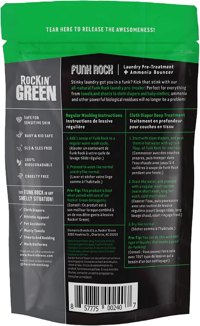 Rockin' Green Laundry Detergent, Plant based, All Natural Laundry Detergent Powder, Vegan and Biodegradable Odor Fighter, Safe for Sensitive Skin (Funk Rock Ammonia Bouncer 30 Loads - Unscented)-Ruum Studio Home