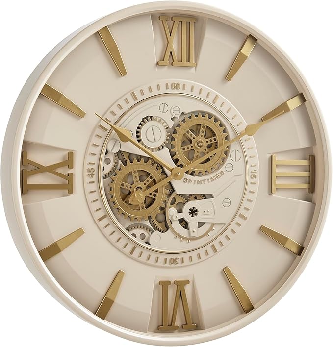 CLXEAST Mid Century Minimalist Modern Wall Clocks,24 Inch Wall Clock with Moving Gears, Large Cream Gold Wall Clocks for Living Room Decor,House Warming Gifts New Home-Ruum Studio Home