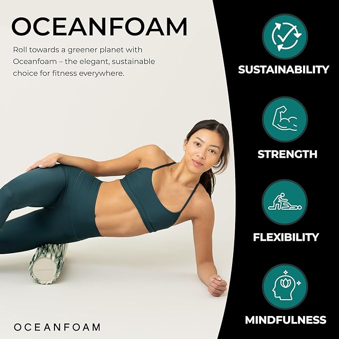 Oceanfoam Tidal Roller - Hunter Marbled - Muscle Massage Foam Roller for Back Pain & Stretching - Firm and Ergonomic Wide Wave Textured - Yoga, Athletics, & Wellness - Full Size, 20" x 5"-Ruum Studio Home
