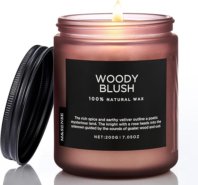M&SENSE Woody Blush - Rose Vetiver Scented Candles 7.05oz 50 Hour Long Lasting Burn Non Toxic Natural Luxury Candle Gifts for Women，Aromatherapy Gifts for Relaxing Spa-Ruum Studio Home