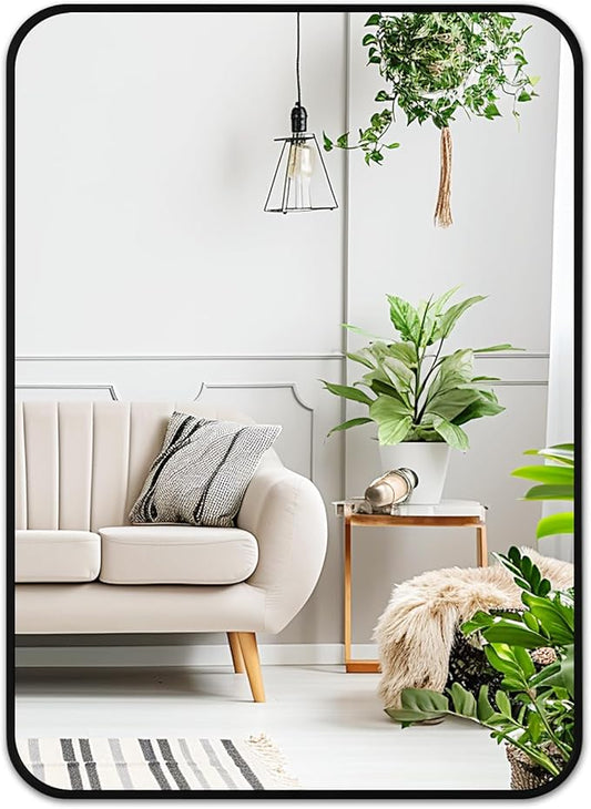 Fabuday Black Wall Mirror for Bathroom Over Sink - 22x30 Matte Metal Framed Rectangle Mirror, Rounded Rectangular Vanity Mirrors for Living Room, Bedroom, Entryway, Hallway, Horizontally/Vertically-Ruum Studio Home