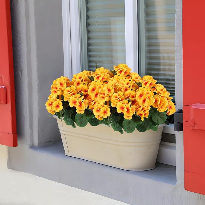 Hananona 12 Pcs Artificial Geranium Flowers for Outdoors Geranium Silk Yellow Flowers Outdoor UV Resistant Garden Plants Faux Fall Flower for Home Kitchen Table Centerpieces Decor (12, Yellow)-Ruum Studio Home