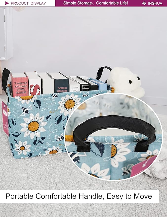 Rectangular Storage Basket Fabric Organizer Bin for Toys,Books,Clothes,Gifts,Pets-Perfect for Home,Office,Nursery,Dorm,Shelf(Rec Sunflower)-Ruum Studio Home
