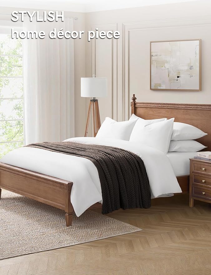 YnM Chunky Cotton Knit Throw Blanket, Cable Knit Throws for Bed Couch Sofa, Comfy & Relaxing, Decorative Piece for Farmhouse Modern Boho Rustic Scandinavian Chic Vibe, Chocolate Brown 80x87 Inches-Ruum Studio Home