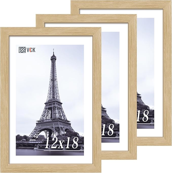VCK 12x18 Oak Wood Frame for Poster & Picture, Natural Solid Wood Photo Frames 3 Pack, Wall Gallery Frame-Ruum Studio Home