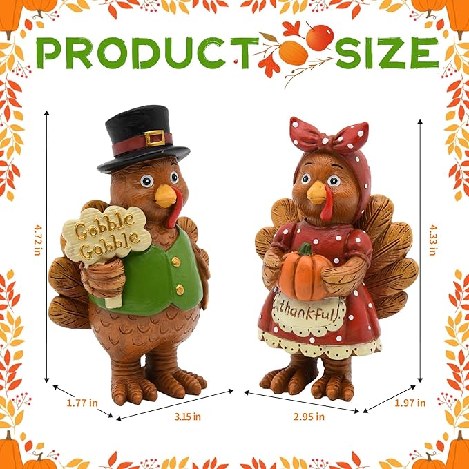 Thanksgiving Turkey Decor - 2Packs Resin Turkey Couple Standing Figurines Thanksgiving Decorations- Fall Decor Indoor for Tables Centerpieces Harvest Farmhouse Kitchen-Ruum Studio Home