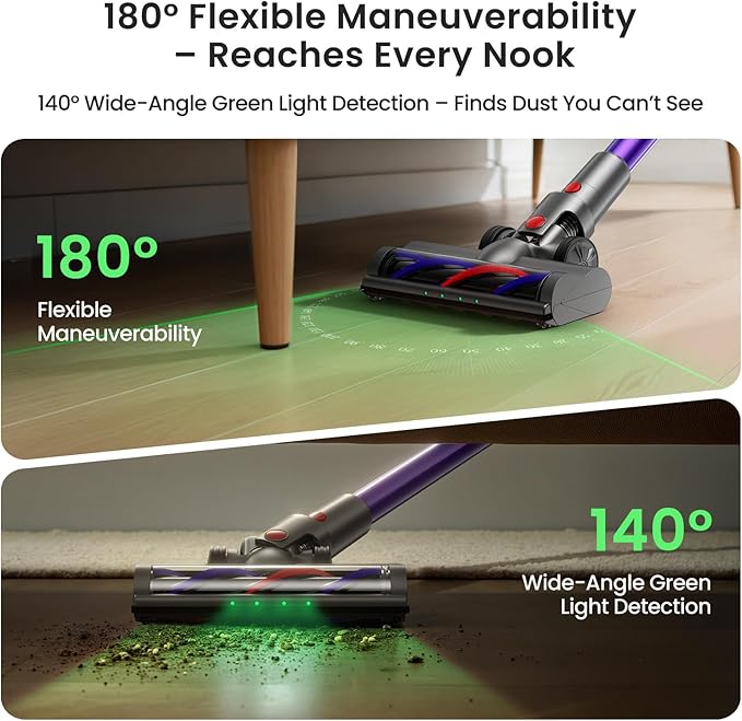 Xlife 550W Cordless Vacuum Cleaner 48KPa Powerful Suction, Long Runtime, Green Light Dust Detection, Adjustable Stick, Tangle-Free Brush for Pet Hair/Carpet/Hardwood Floors-P12-Ruum Studio Home