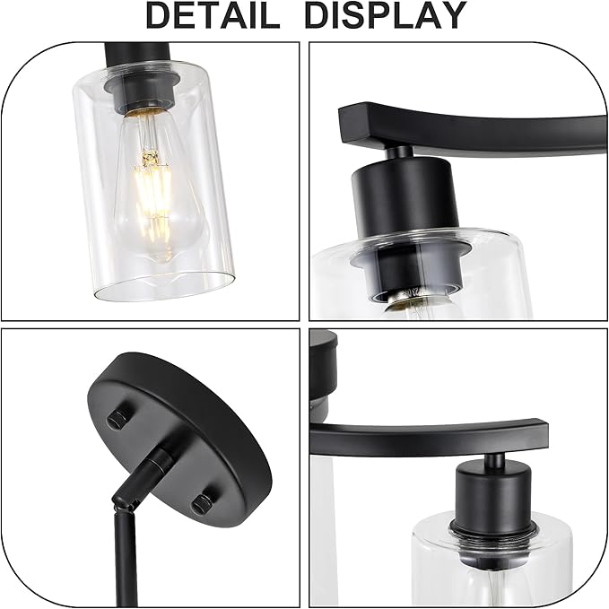 3 Light Modern Dining Chandeliers Over Table，Black Light Fixture for Dining Room，Farmhouse Chandelier with Glass Shade，Industrial Pendant Lighting for Kitchen Island，Foyer,Hallway, Bedroom-Ruum Studio Home