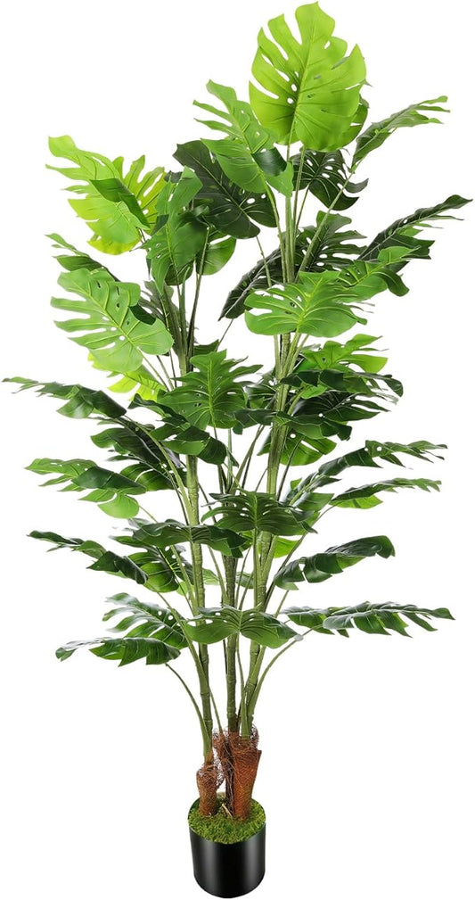 6.3ft Artificial Monstera Deliciosa Tree (75in) with Plastic Nursery Pot Faux Tree, Fake Tropical Split Leaf Palm Plant for Office House Farmhouse Living Room Home Decor (Indoor/Outdoor)-Ruum Studio Home