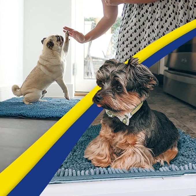 Muddy Mat® 4-Piece Atlantic Blue Medium 30"X19" AS-SEEN-ON-TV Highly Absorbent Microfiber Door Mat, Bath Mat and Pet Rug, Non Slip Thick Washable, Soft Chenille for Kitchen Bedroom Indoor and Outdoor-Ruum Studio Home