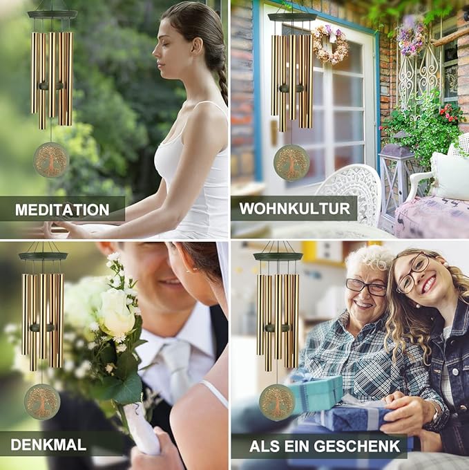 Wind Chimes for Outside,Outdoor Wind Chimes for Mother & Grandma - Large Garden Hanging Decor with Tree of Life Engraving, Perfect for Yard, Home, Christmas, Birthdays-Ruum Studio Home