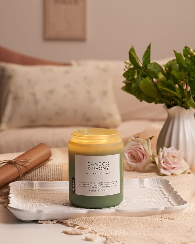 M&SENSE Bamboo Peony Spring Large Candles for Home Scented 19.4oz 110 Hour Long Lasting Burn Natural Organic Soy Candle Gifts for Women, Fresh Smelling Aromatherapy Gifts for Stress Relief-Ruum Studio Home