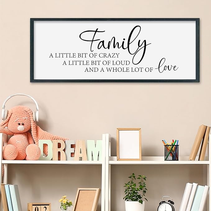 SRSZHIYUE Family A Little Bit Of Crazy Loud Sign Wall Decor Art 40"×15" Large Wood Framed Wall Hanging (Black)-Ruum Studio Home