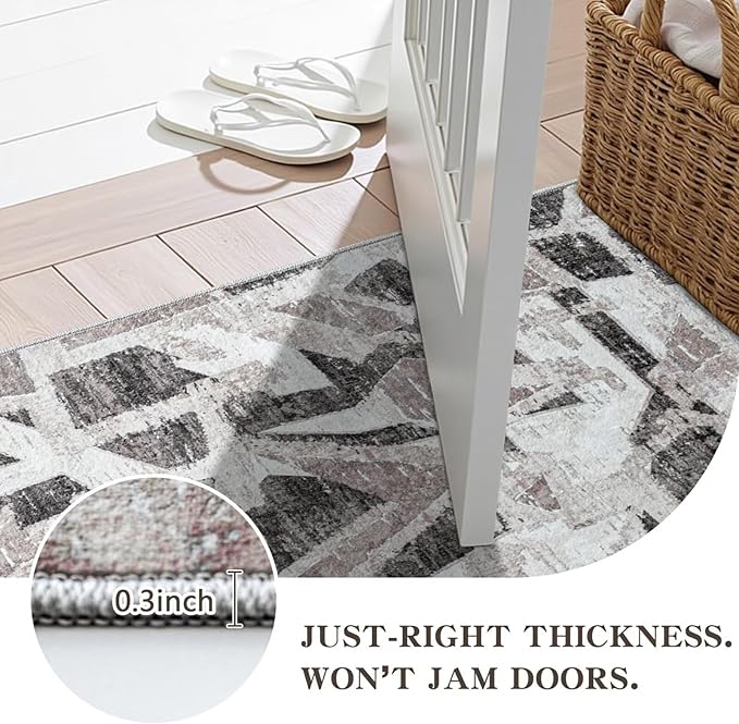 Modern Abstract Door Mat Indoor Entrance 2X3 Front Porch Area Rug Washable, Non-Slip Small Grey Rugs for Entryway Bathroom Ultra-Thin, Throw Carpet for Kitchen Bedroom Nursery Kids Print Faux Wool-Ruum Studio Home