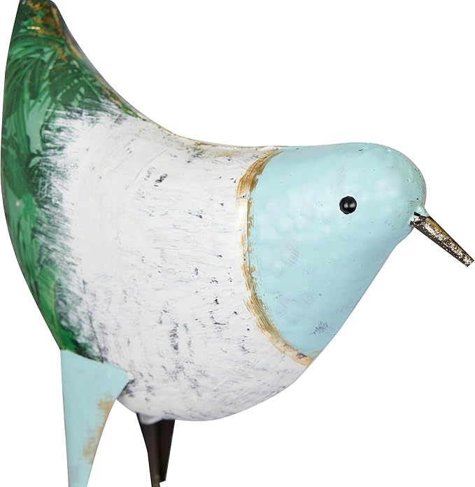Alpine Corporation MCC702 Head-Down Metal Bird Outdoor Statue, Animal Décor for Patio, Lawn & Garden, 24" H, Blue and White-Ruum Studio Home