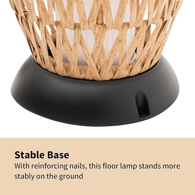 Large Patio Solar Powered Lantern for Garden Outdoor Decorative Floor Lamp Water-Resistant Wicker Lights for Deck Backyard-Ruum Studio Home