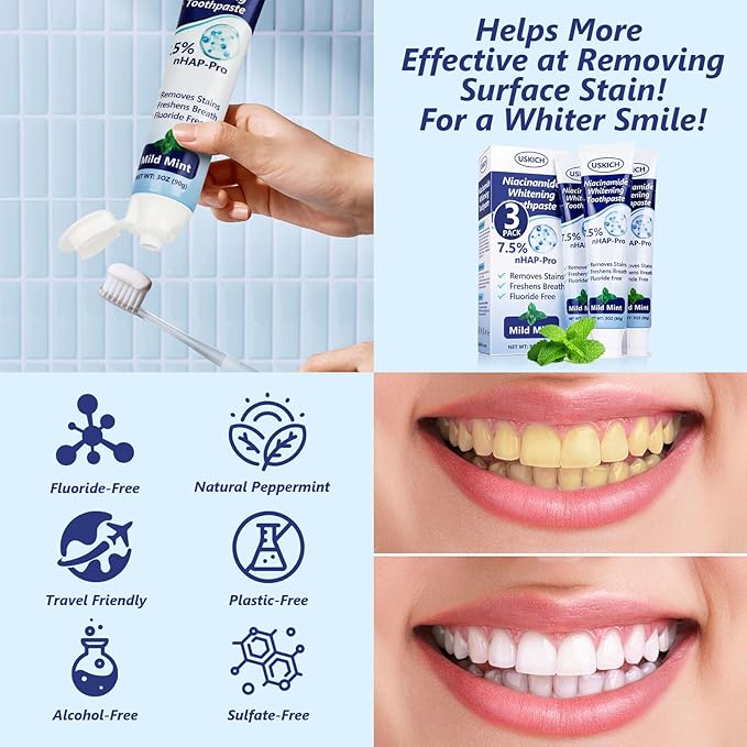 3 Pack Whitening Toothpaste,Fresh Breath Nano Hydroxyapatite Toothpaste for Remineralizing Enamel & Sensitive Relief,Whitening,Antiplaque,Natural Peppermint,Fluoride-Free-Ruum Studio Home