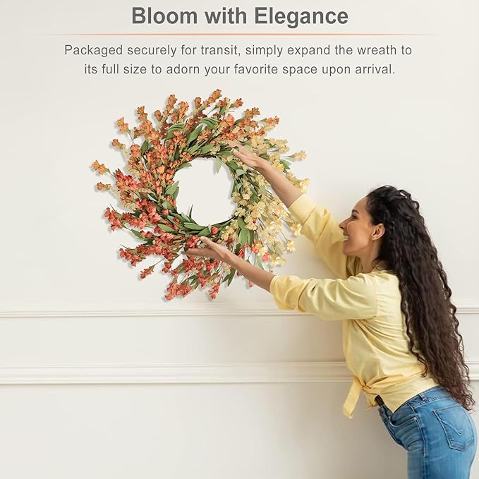 Artgar Fall Wreath, Fall Wreaths for Front Door, 24 in Fall Decor Floral Wreath, Door Wreaths for Front Door Outside All Season for Thanksgiving Home Indoor Outdoor Wall Decor (White&Orange)-Ruum Studio Home