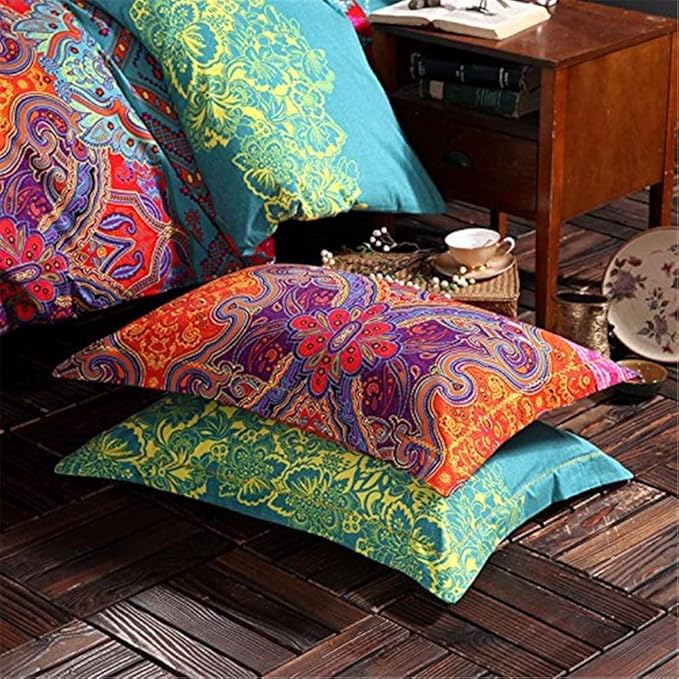 ABREEZE 3Pcs Bohemia Retro Bedding Ethnic Vintage Floral Duvet Cover Boho Bedding 100% Brushed Cotton Bedding Sets Damask Paisley Coloful Mandala Down Comforter Cover,Twin-Ruum Studio Home